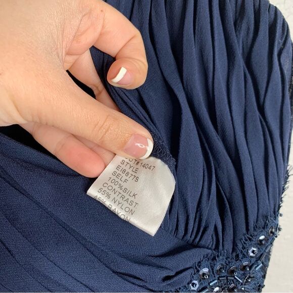Tadashi Navy Blue Silk Beaded V-Neck Formal Mini Dress Size 4 - Picture 5 of 6